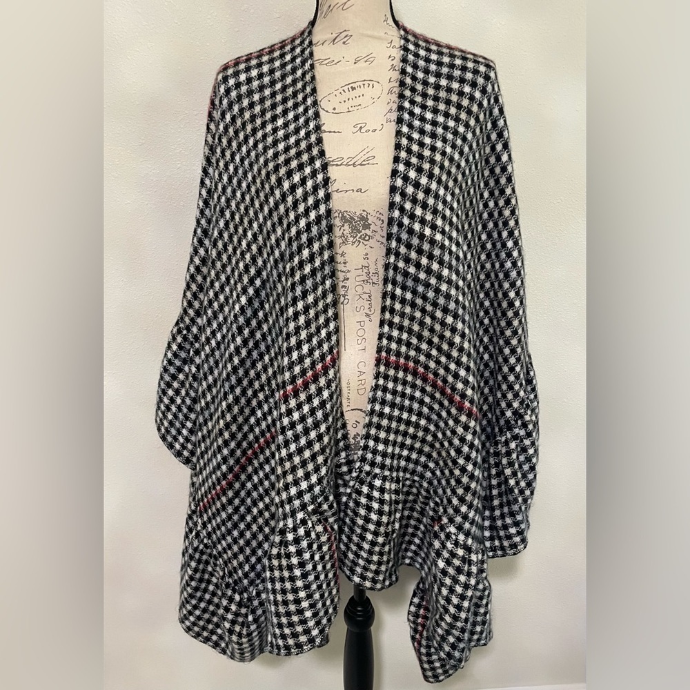 Torrid Gingham Stripe Ruffle Ruana Black Red OS - Picture 5 of 8